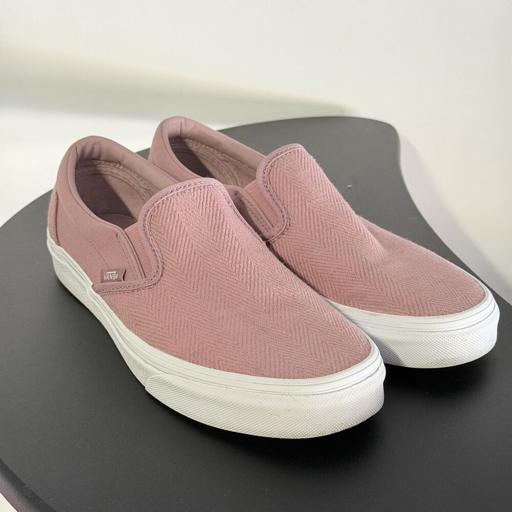 Vans Classic Slip-On Pink Herringbone Sneakers Women’s 9.5 (Men’s 8) Low Top - Picture 3 of 15
